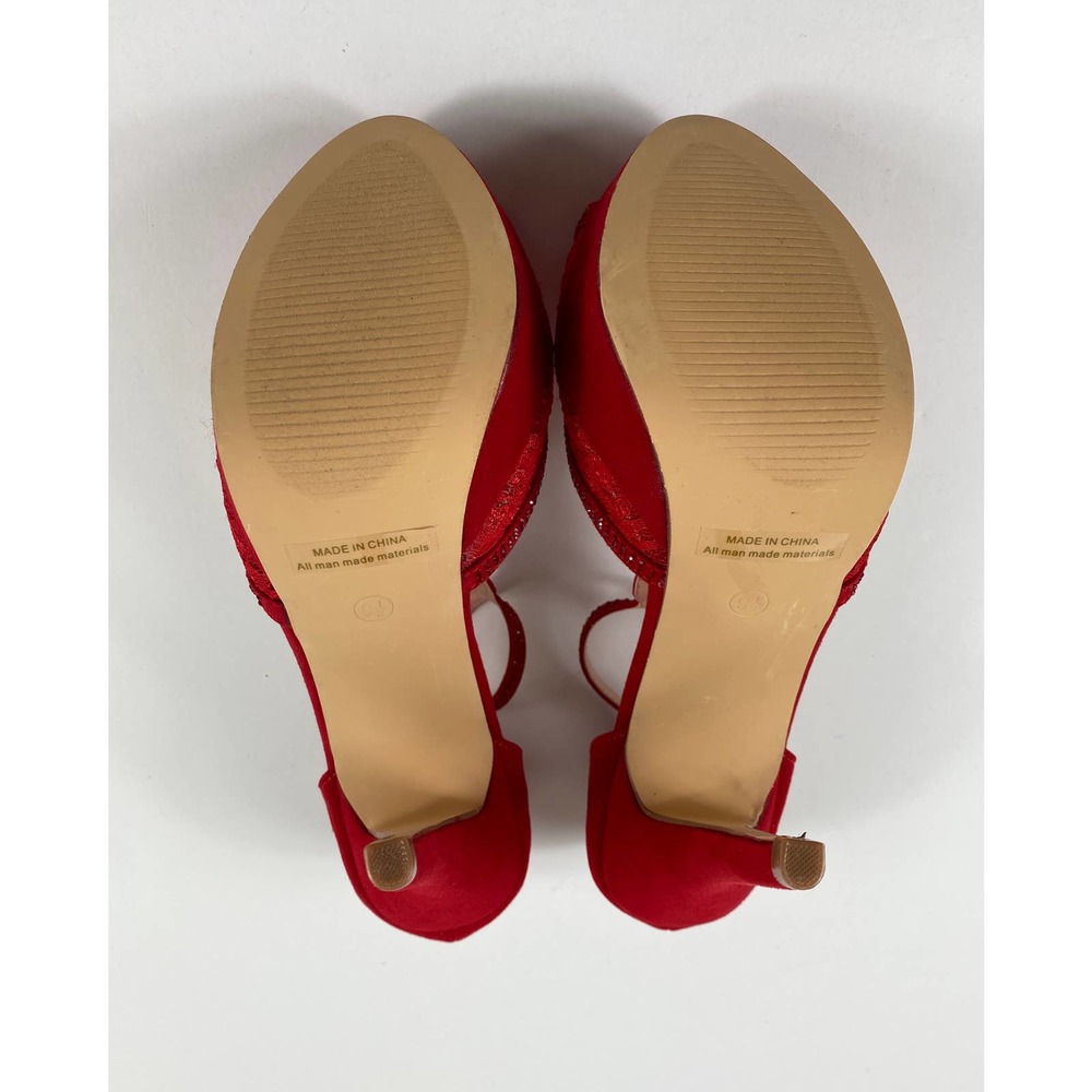 Dream Pairs Womens Swan 16 Red Suede Lace Jeweled Heels Size 9.5 - Picture 7 of 10